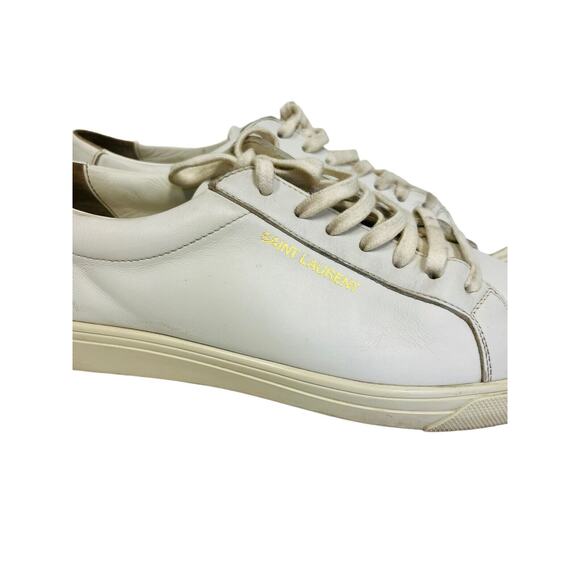 SAINT LAURENT White Leather ANDY Logo Low Top Lace Up Sneakers 37.5. US 7.5 - Picture 7 of 12